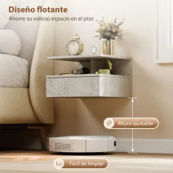 2 Mesitas de Noche Flotantes con 1 Cajón y Estante Abierto Diseño Moderno 35x32x22,5 cm Gris - Ogal.Es