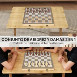 Juego de Ajedrez Internacional y Damas de Madera 2 en 1 Plegable con Piezas de Pino y Ranuras de Almacenamiento ... - Ogal.Es
