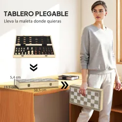 Juego de Ajedrez Internacional y Damas de Madera 2 en 1 Plegable con Piezas de Pino y Ranuras de Almacenamiento ... - Ogal.Es
