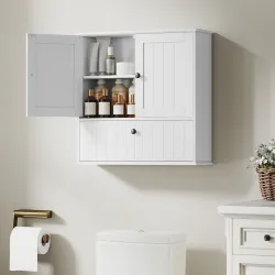Armario de Baño de Pared Rústico con Estante Ajustable Doble Puerta y Puerta Abatible 60x19,5x60 cm Blanco - Ogal.Es