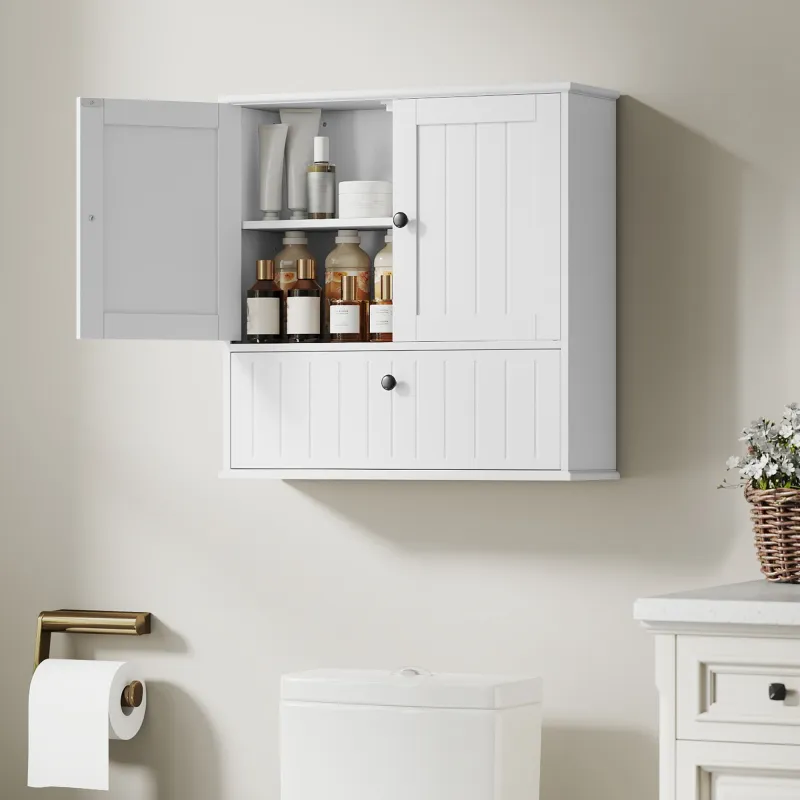 Armario de Baño de Pared Rústico con Estante Ajustable Doble Puerta y Puerta Abatible 60x19,5x60 cm Blanco - Ogal.Es