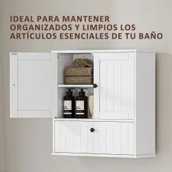 Armario de Baño de Pared Rústico con Estante Ajustable Doble Puerta y Puerta Abatible 60x19,5x60 cm Blanco - Ogal.Es