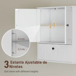 Armario de Baño de Pared Rústico con Estante Ajustable Doble Puerta y Puerta Abatible 60x19,5x60 cm Blanco - Ogal.Es