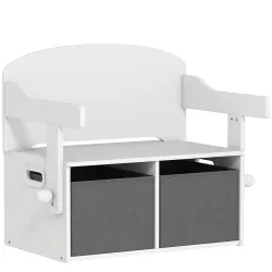 Banco Infantil Convertible 3 en 1 Juego de Mesa y Silla Baúl de Juguetes con Cubos de Tela Extraíbles Blanco - Ogal.Es