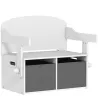 Banco Infantil Convertible 3 en 1 Juego de Mesa y Silla Baúl de Juguetes con Cubos de Tela Extraíbles Blanco - Ogal.Es