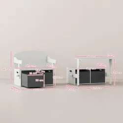 Banco Infantil Convertible 3 en 1 Juego de Mesa y Silla Baúl de Juguetes con Cubos de Tela Extraíbles Blanco - Ogal.Es