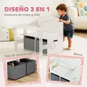 Banco Infantil Convertible 3 en 1 Juego de Mesa y Silla Baúl de Juguetes con Cubos de Tela Extraíbles Blanco - Ogal.Es
