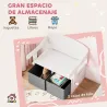 Banco Infantil Convertible 3 en 1 Juego de Mesa y Silla Baúl de Juguetes con Cubos de Tela Extraíbles Blanco - Ogal.Es