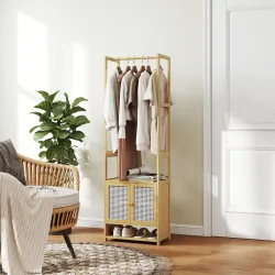Perchero de Bambú con Armario Zapatero Barra para Colgar Estante Ajustable para Entrada Pasillo 53x31x168 cm Nat... - Ogal.Es