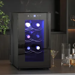 Vinoteca 8 Botellas con Doble Refrigeración Termoeléctrica Temperatura Ajustable 8-18℃ Puerta de Vidrio Negro - Ogal.Es