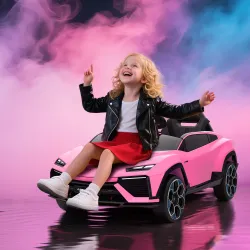 Coche Eléctrico para Niños de +3 Años con licencia Lamborghini Batería 12V Mando a Distancia 2,4 G Motor Doble Rosa - Ogal.Es