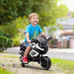 Moto Eléctrica para Niños 6V con Ruedas de Apoyo Música Faro para Niños de 18-36 Mesas Blanco - Ogal.Es