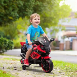 Moto Eléctrica para Niños 6V con Ruedas de Apoyo Música Faro para Niños de 18-36 Mesas Rojo - Ogal.Es