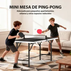 Mini Mesa de Ping-Pong Plegable con Red 2 Raquetas y 3 Pelotas para Interior y Exterior 152x76x70 cm Negro - Ogal.Es