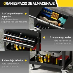 Carro de Herramientas con Ruedas Carro de Taller Móvil con Tapa Deslizante 2 Cajones con Cerradura Bandeja Negro - Ogal.Es