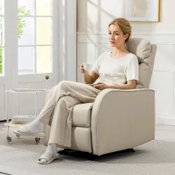 Sillón Relax Reclinable Sofá Relax Tapizado en PU con Reposapiés Retráctil para Dormitorio Salón 65x89x100 cm Crema - Ogal.Es