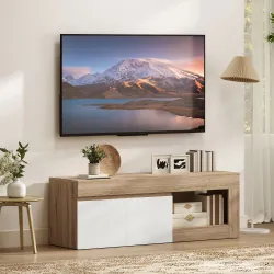 Mueble de TV Moderno para Salón con 2 Puertas Estante Abierto para Televisión 60 Pulgadas 140x40x48 cm Blanco y ... - Ogal.Es