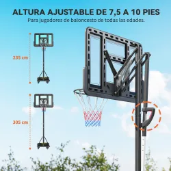 Canasta de Baloncesto para Exterior Ajustable de 235-305 cm con Tablero Irrompible 110 cm Saco de peso y Ruedas ... - Ogal.Es