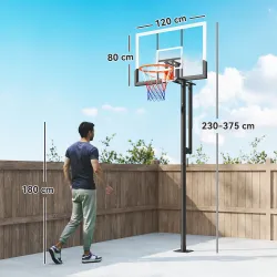 Canasta de Baloncesto Exterior en el Suelo Altura Ajustable 230-375 cm con Soporte Tablero Irrompible 120 cm Aro... - Ogal.Es
