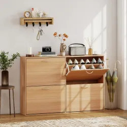 Zapatero Estrecho con 4 Puertas Estantes Ajustables para 16-24 Pares de Zapatos 120x24x81 cm Natural - Ogal.Es
