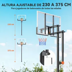 Canasta de Baloncesto Exterior en el Suelo Altura Ajustable 230-375 cm con Soporte Tablero Irrompible 120 cm Aro... - Ogal.Es