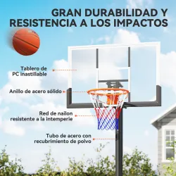 Canasta de Baloncesto Exterior en el Suelo Altura Ajustable 230-375 cm con Soporte Tablero Irrompible 120 cm Aro... - Ogal.Es