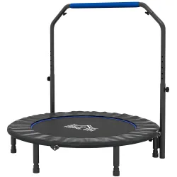 Trampolín de Fitness Adultos Ø122 cm, Cama Elástica Plegable con Mango Ajustable de 4 Niveles Negro y Azul - Ogal.Es