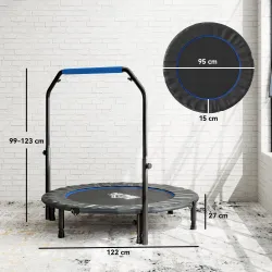 Trampolín de Fitness Adultos Ø122 cm, Cama Elástica Plegable con Mango Ajustable de 4 Niveles Negro y Azul - Ogal.Es