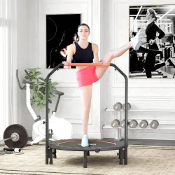 Cama Elástica Plegable Ø114 cm con Mango Ajustable Marco de Acero para Entrenamiento Piernas Cuerpo Naranja y Negro - Ogal.Es