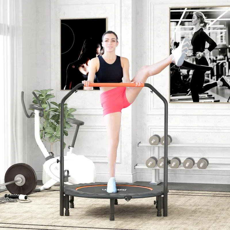 Cama Elástica Plegable Ø114 cm con Mango Ajustable Marco de Acero para Entrenamiento Piernas Cuerpo Naranja y Negro - Ogal.Es