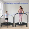 Trampolín de Fitness Adultos Ø122 cm, Cama Elástica Plegable con Mango Ajustable de 4 Niveles Negro y Azul - Ogal.Es