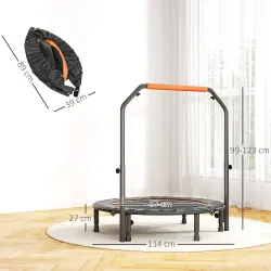 Cama Elástica Plegable Ø114 cm con Mango Ajustable Marco de Acero para Entrenamiento Piernas Cuerpo Naranja y Negro - Ogal.Es