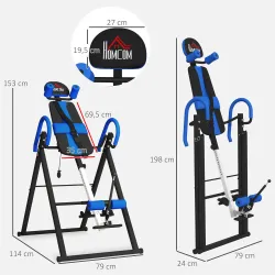 Tabla de Inversión Plegable con Inclinación hasta 90° y Cinturones de Seguridad 79x114x153 cm Azul y Negro - Ogal.Es