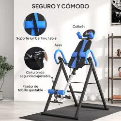 Tabla de Inversión Plegable con Inclinación hasta 90° y Cinturones de Seguridad 79x114x153 cm Azul y Negro - Ogal.Es