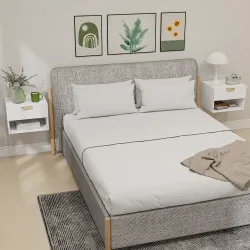 Juego de 2 Mesitas de Noche Flotantes con Cajón con Frente Acanalado y Estante Abierto 40x34x29 cm Blanco - Ogal.Es