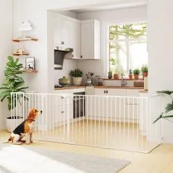 Barrera para Perros Plegable Valla para Mascotas de 6 Paneles Puerta con Cierre Doble para Escalera Pasillo Blanco - Ogal.Es