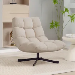Butaca de Salón Giratoria Moderna Tapizada en Chenilla con Asiento Ancho Base Cruz y Patas de Acero Sillón Relax... - Ogal.Es