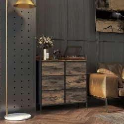 Cómoda con 6 Cajones Plegables Cajonera de Tela con Estructura de Acero Estilo Industrial 79x29x85 cm Marrón Rús... - Ogal.Es