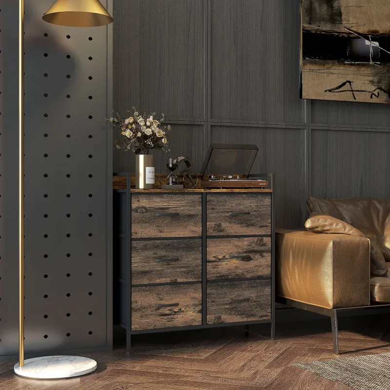 Cómoda con 6 Cajones Plegables Cajonera de Tela con Estructura de Acero Estilo Industrial 79x29x85 cm Marrón Rús... - Ogal.Es