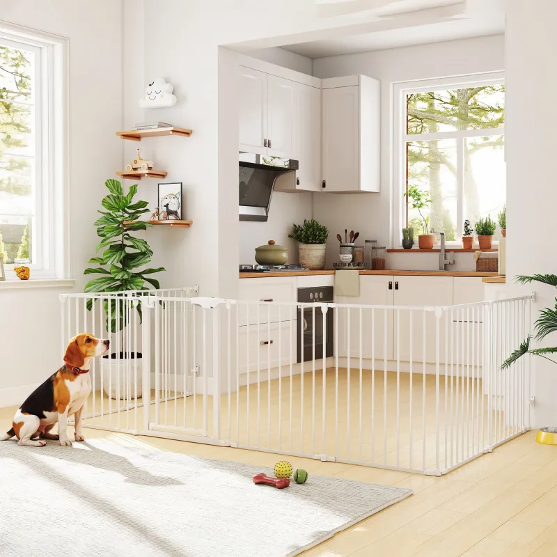 Barrera para Perros Plegable Valla para Mascotas de 8 Paneles Puerta con Cierre Doble para Escalera Pasillo Blanco - Ogal.Es