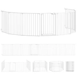 Barrera para Perros Plegable Valla para Mascotas de 8 Paneles Puerta con Cierre Doble para Escalera Pasillo Blanco - Ogal.Es