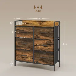 Cómoda con 6 Cajones Plegables Cajonera de Tela con Estructura de Acero Estilo Industrial 79x29x85 cm Marrón Rús... - Ogal.Es