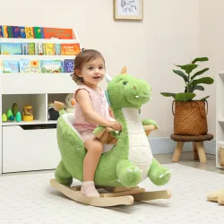 Caballito Balancín para Bebés de Peluche con Base de Madera con Sonido de Dragón para Niños 18-36 Meses Verde - Ogal.Es