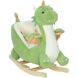 Caballito Balancín para Bebés de Peluche con Base de Madera con Sonido de Dragón para Niños 18-36 Meses Verde - Ogal.Es