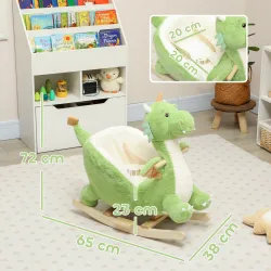 Caballito Balancín para Bebés de Peluche con Base de Madera con Sonido de Dragón para Niños 18-36 Meses Verde - Ogal.Es
