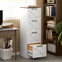 Cajonera Escritorio con 4 Cajones Soporte para Impresora con Riel Colgante para A4 y Carta 40x40x131 cm Blanco - Ogal.Es