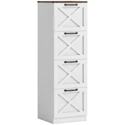 Cajonera Escritorio con 4 Cajones Soporte para Impresora con Riel Colgante para A4 y Carta 40x40x131 cm Blanco - Ogal.Es