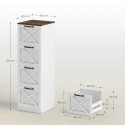 Cajonera Escritorio con 4 Cajones Soporte para Impresora con Riel Colgante para A4 y Carta 40x40x131 cm Blanco - Ogal.Es