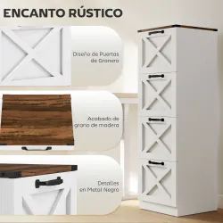 Cajonera Escritorio con 4 Cajones Soporte para Impresora con Riel Colgante para A4 y Carta 40x40x131 cm Blanco - Ogal.Es