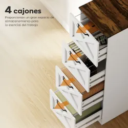 Cajonera Escritorio con 4 Cajones Soporte para Impresora con Riel Colgante para A4 y Carta 40x40x131 cm Blanco - Ogal.Es
